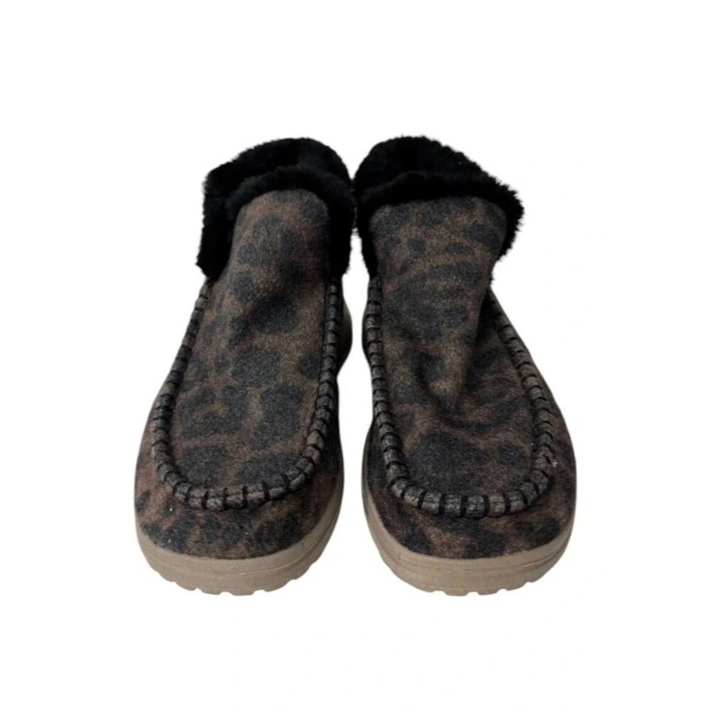 Hey Dude Denny Leo Boots Womens Size 6 Beige Leopard Faux Fur Ankle Booties